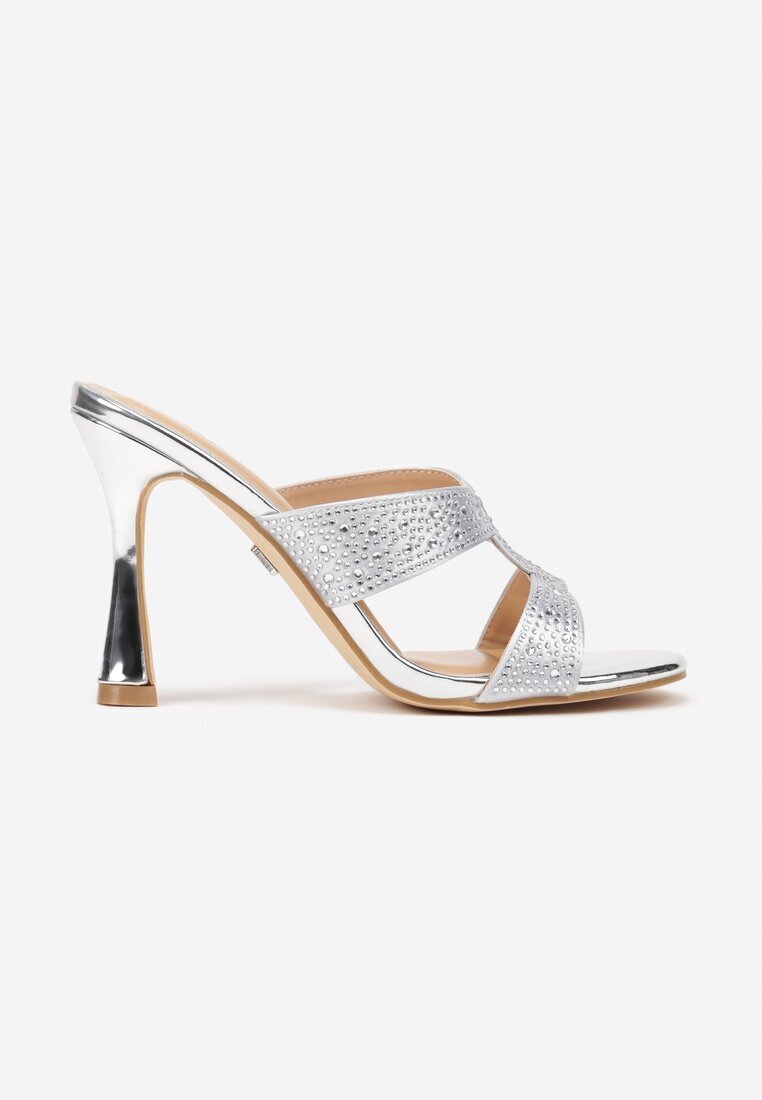 vices Papuci Argintii cu toc stiletto Decorați cu Zirconii Mevalova