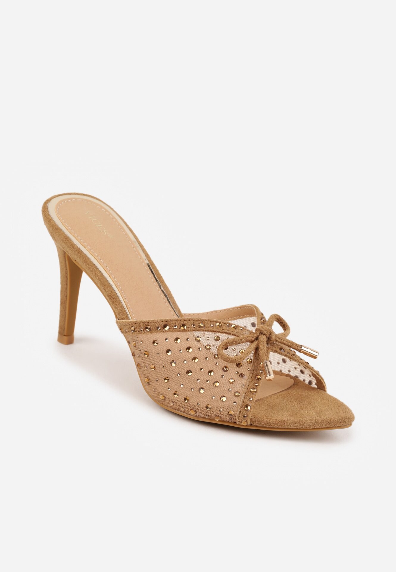vices Papuci Bej închis Din plasă Cu toc stiletto Decorați cu zirconii și fundiță Donne