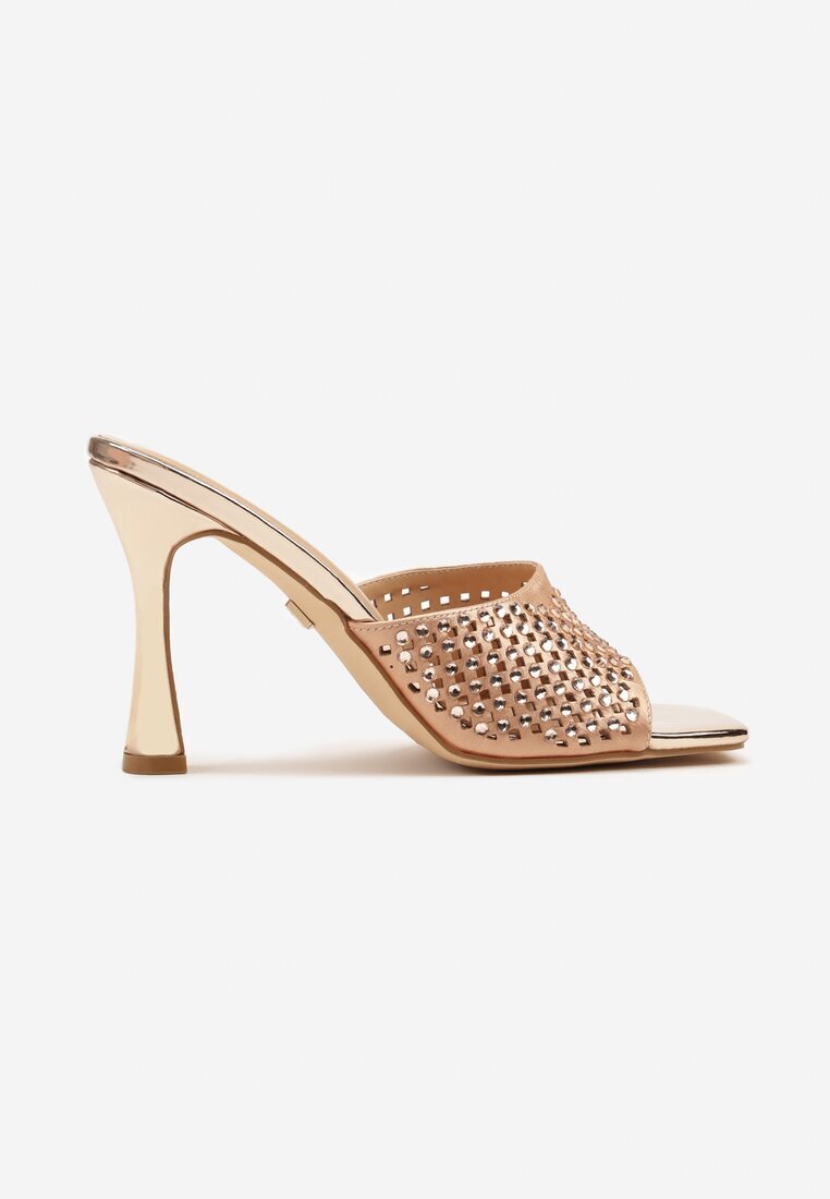 vices Papuci Champagne pe toc stiletto cu Zirconii Filathiela
