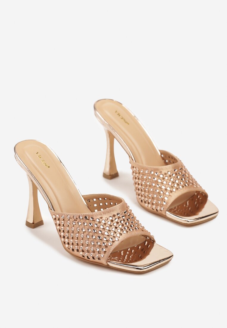 vices Papuci Champagne pe toc stiletto cu Zirconii Filathiela