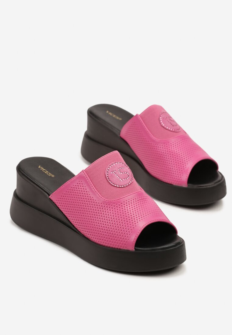 vices Papuci fuchsia cu platformă decorați cu perforații Mevirella