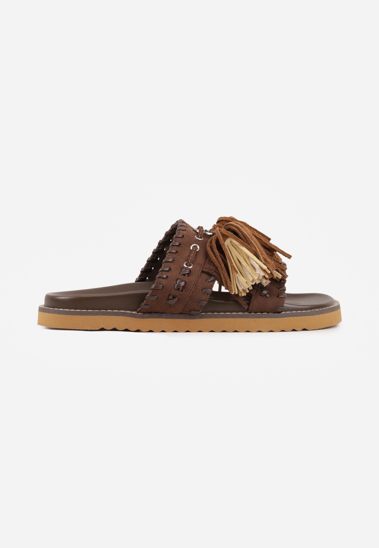 vices Papuci Maro Închis cu Talpă Plată în Stil Boho cu Franjuri Averathla