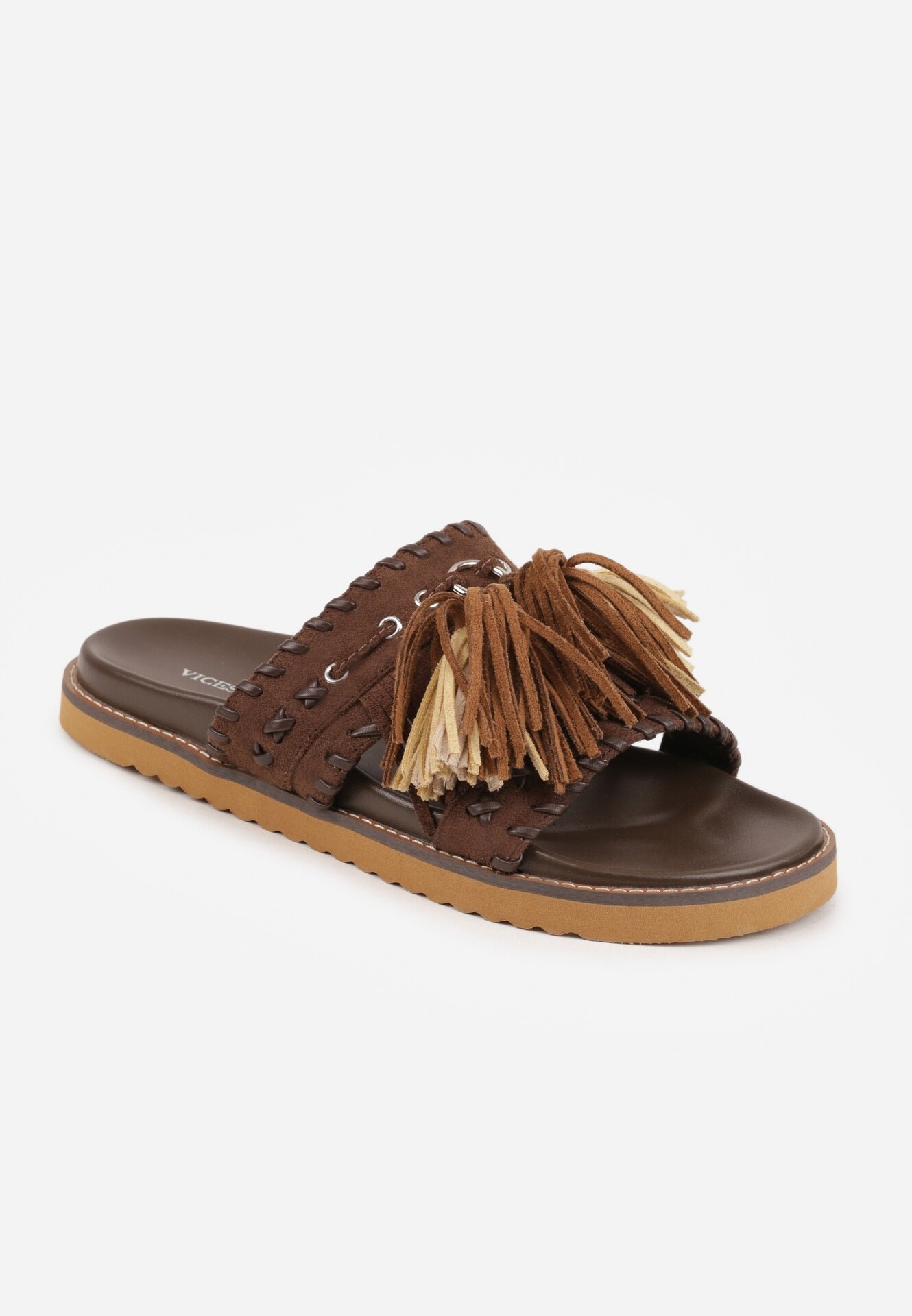 vices Papuci Maro Închis cu Talpă Plată în Stil Boho cu Franjuri Averathla