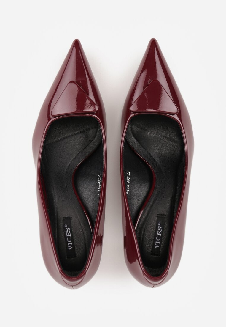 vices Pumps Bordo Lăcuite cu Toc Pisică cu Ornament Triunghiular Omenra