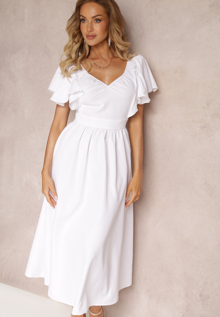 vices Rochie Albă Cambrată Maxi cu Volane Giftis