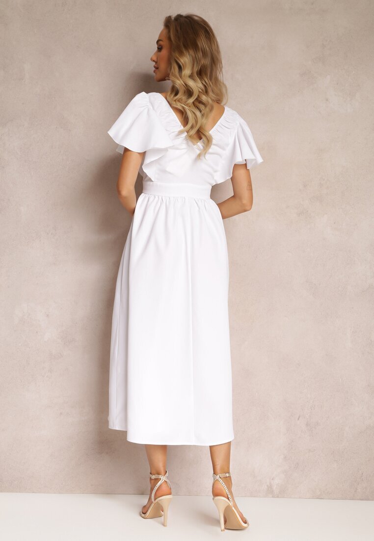 vices Rochie Albă Cambrată Maxi cu Volane Giftis