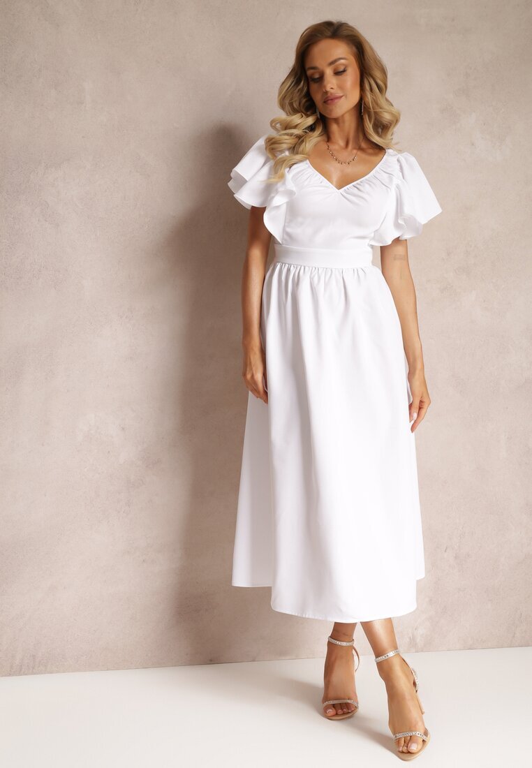 vices Rochie Albă Cambrată Maxi cu Volane Giftis
