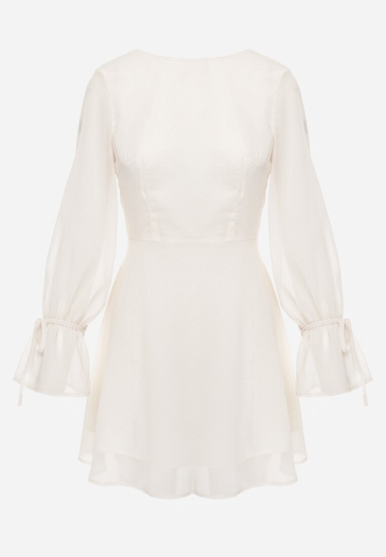 vices Rochie Bej Decorată cu Mâneci Transparente și Buline Celziva