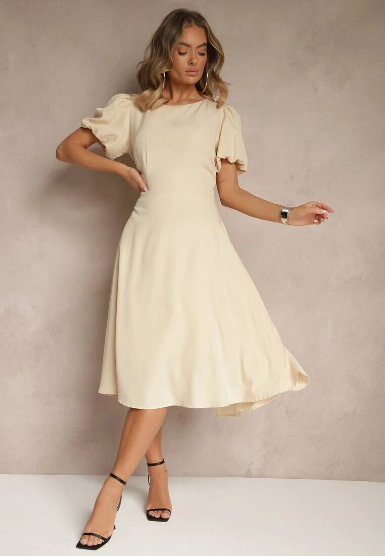 vices Rochie Bej Evazată Decorată Cu Floare 3D Detașabilă Koleira