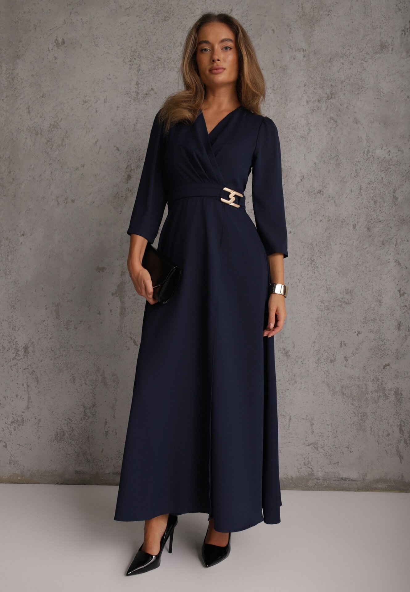 vices Rochie Bleumarin Elegantă cu croială petrecută decorată cu aplicație în talie Zilendra