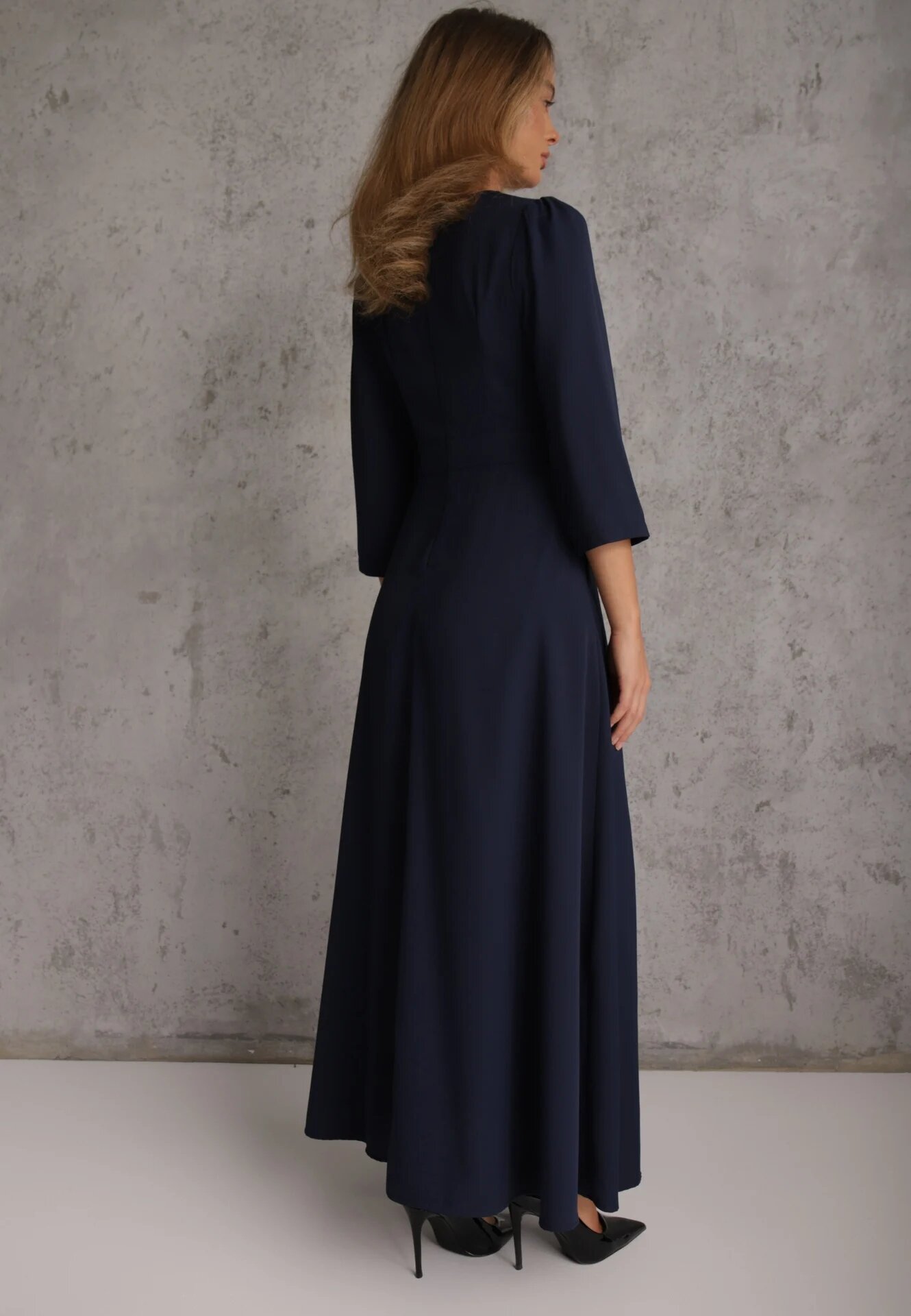 vices Rochie Bleumarin Elegantă cu croială petrecută decorată cu aplicație în talie Zilendra