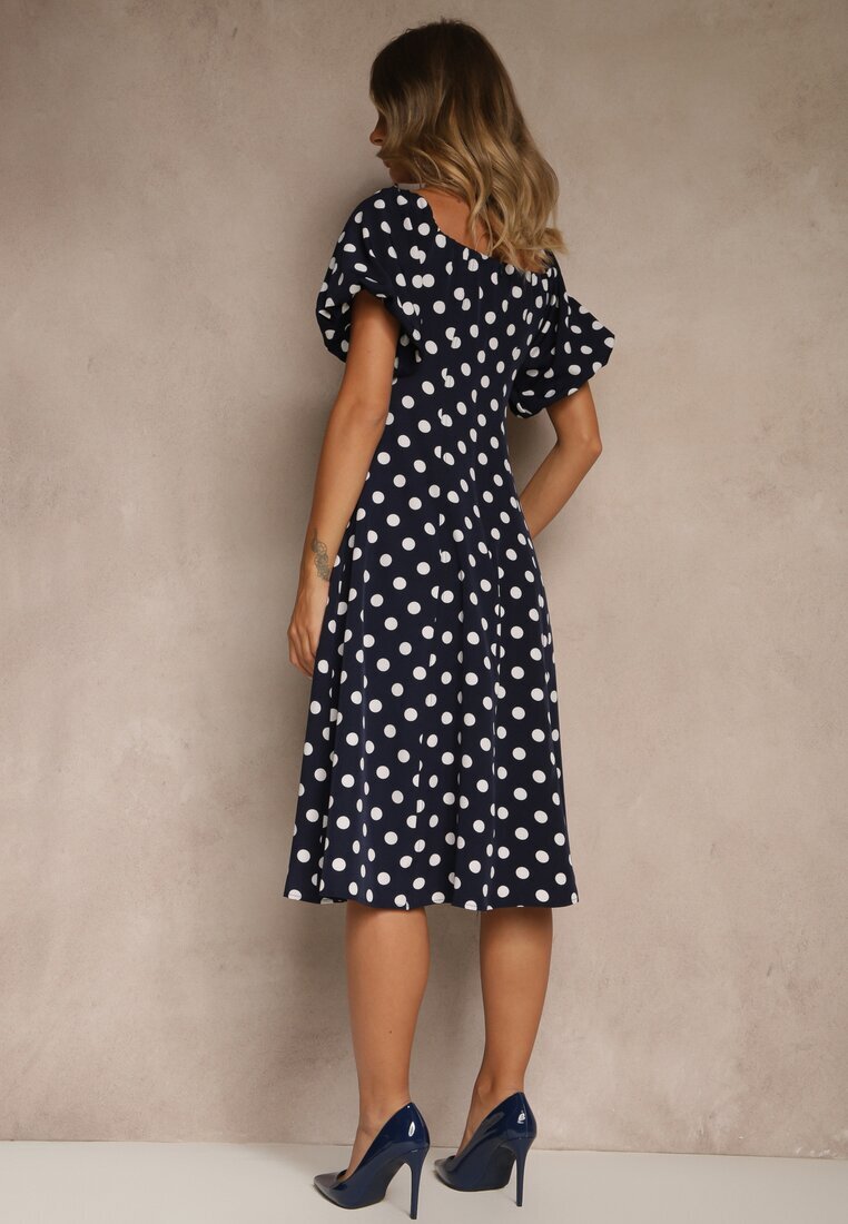 vices Rochie bleumarin stil spaniol cu buline cu croială evazată Zilua