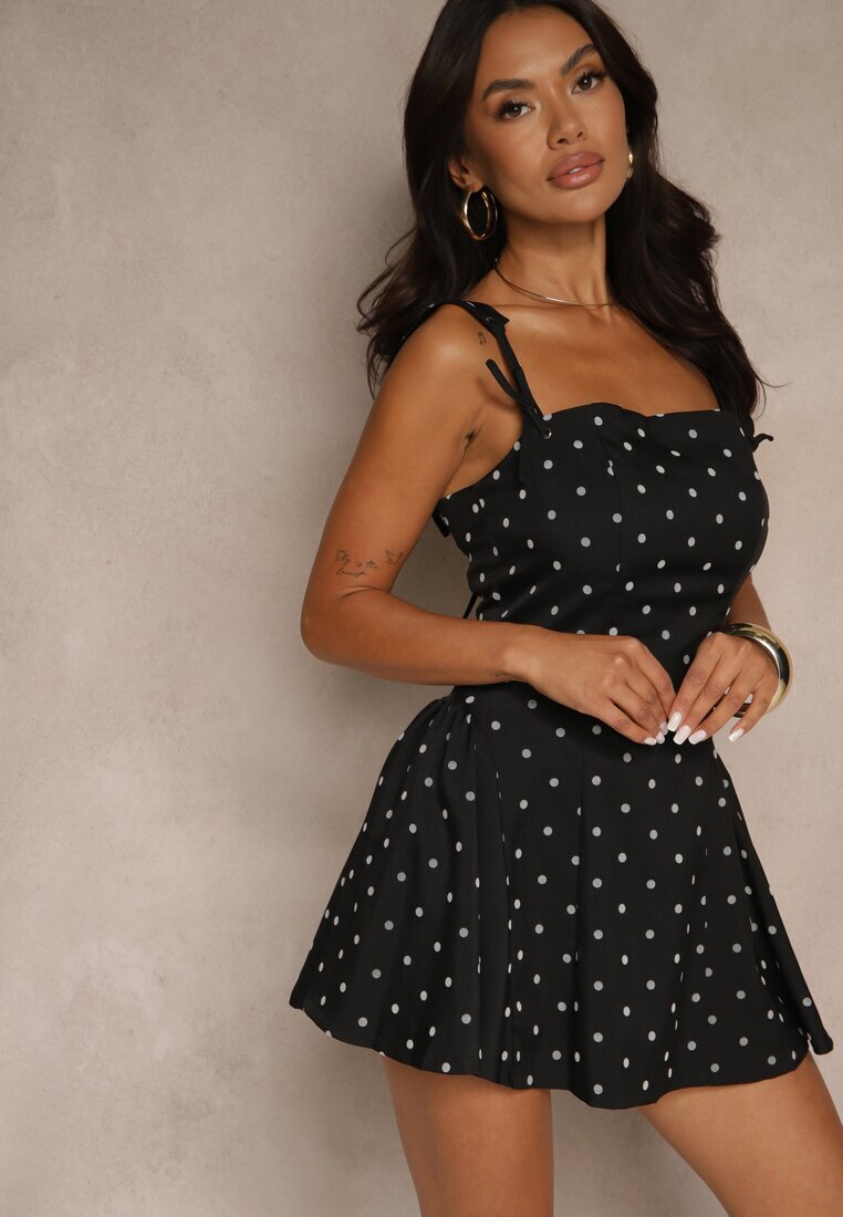 vices Rochie Cloș Neagră cu buline cu bretele cu legătură tip corset Sarione