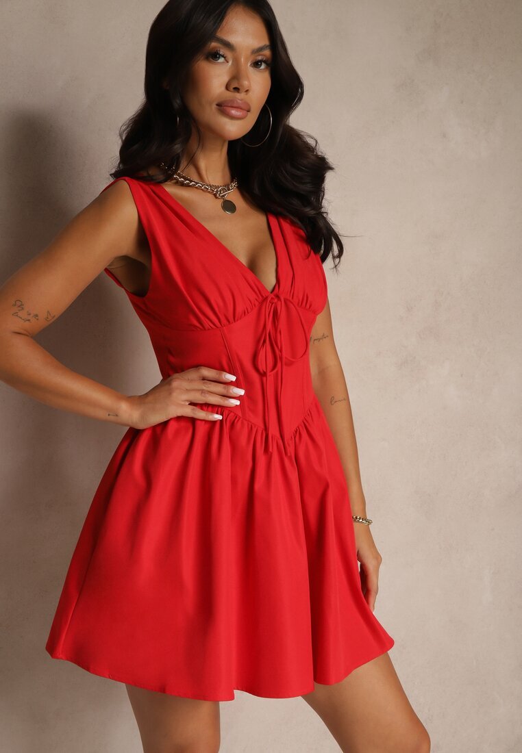 vices Rochie Cloș Roșie Fără Mâneci Decorată cu Fundiță Folawenna