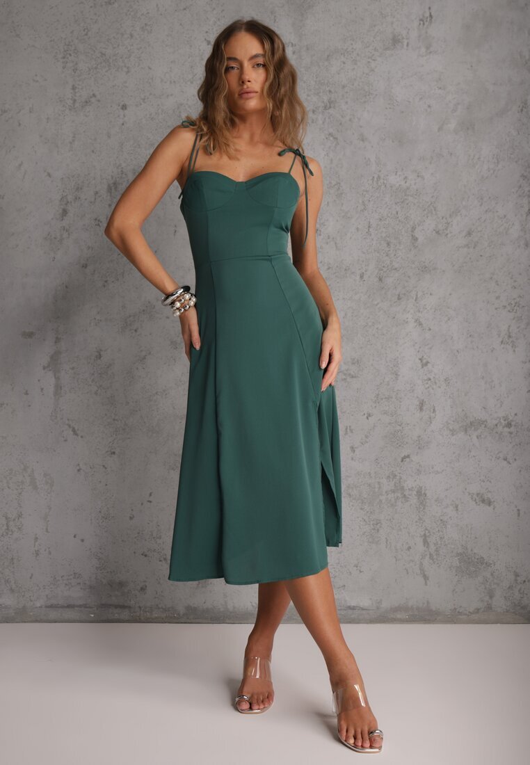 vices Rochie Cloș Verde Midi cu Despicătură cu Bretele Josine