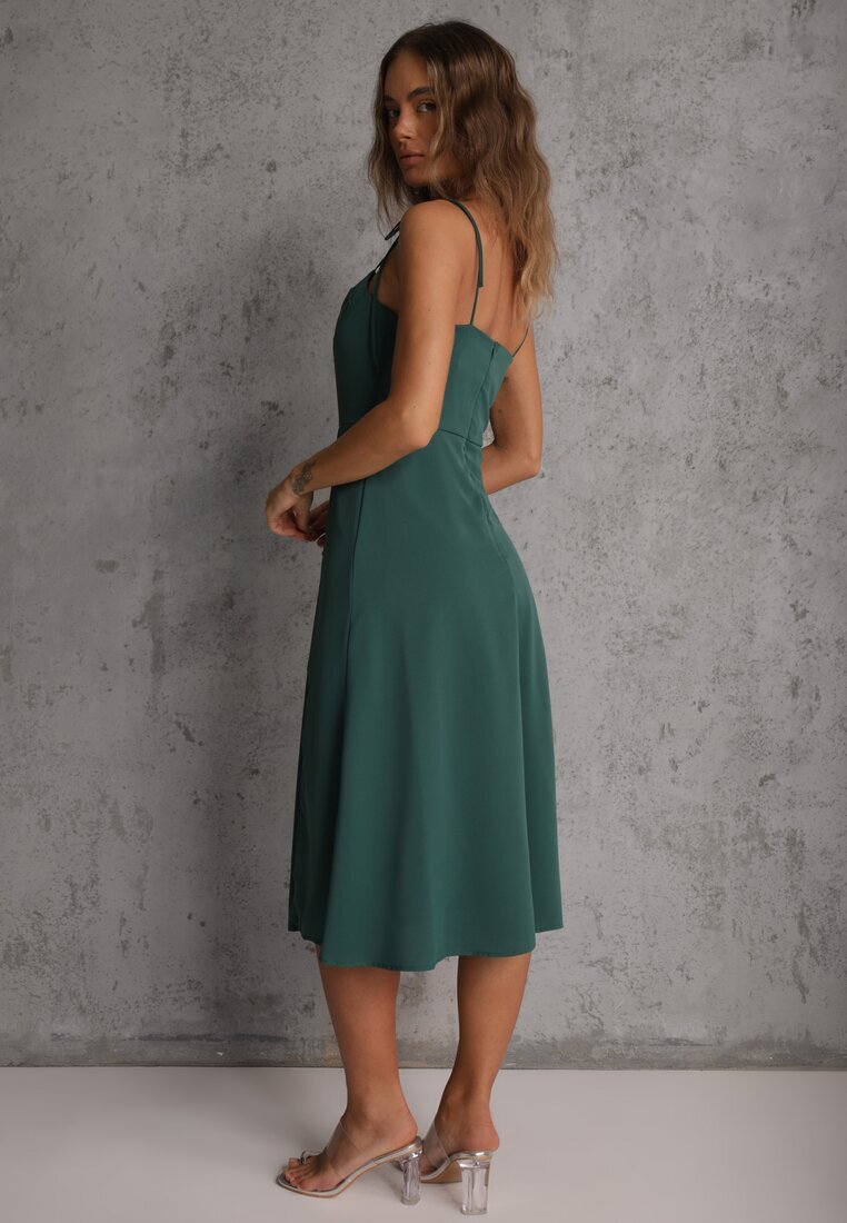 vices Rochie Cloș Verde Midi cu Despicătură cu Bretele Josine
