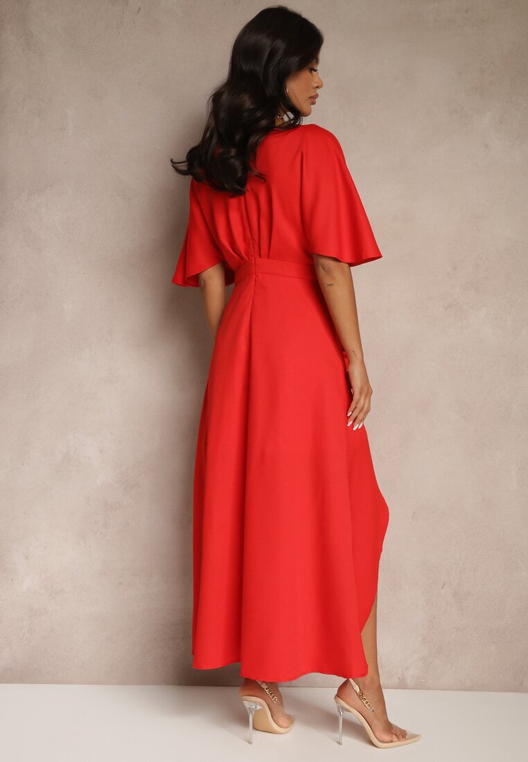 vices Rochie de cocktail Roșie Asimetrică Decorată cu Volan Nelioraia