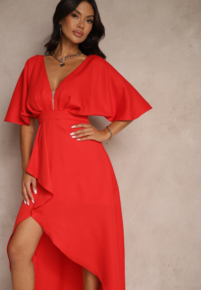vices Rochie de cocktail Roșie Asimetrică Decorată cu Volan Nelioraia