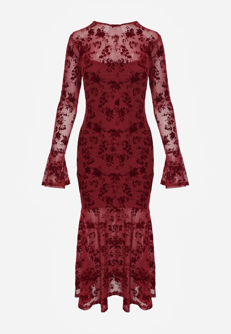 vices Rochie de seară roșie din plasă cu imprimeu floral din velur Azinene