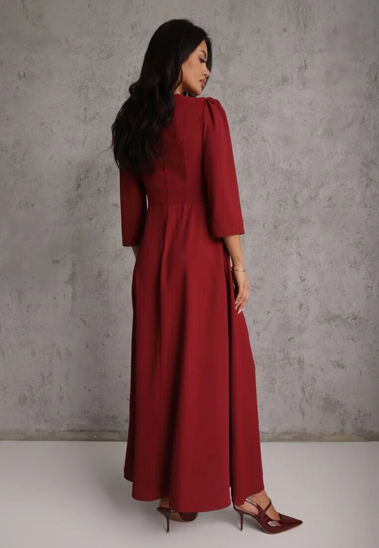 vices Rochie Elegantă Bordo cu croială petrecută Decorată cu aplicație în talie Zilendra