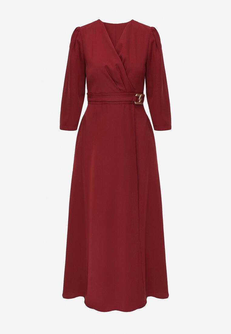 vices Rochie Elegantă Bordo cu croială petrecută Decorată cu aplicație în talie Zilendra