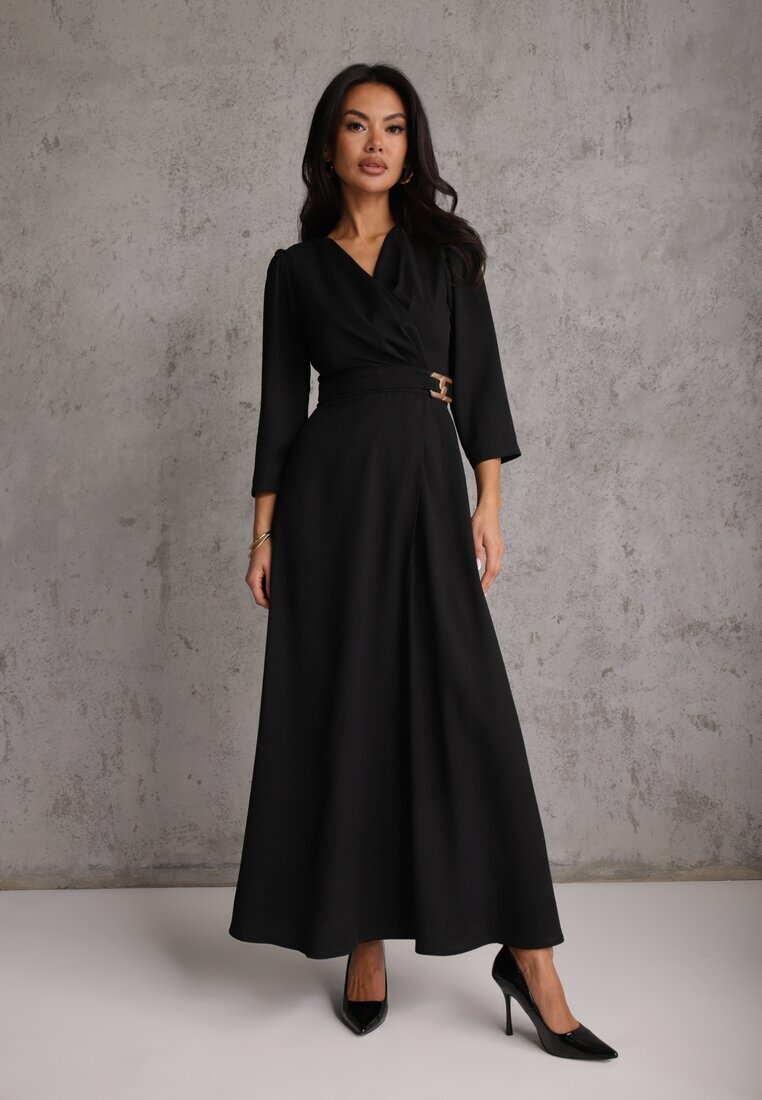 vices Rochie Elegantă Neagră cu croi petrecut decorată cu aplicație în talie Zilendra