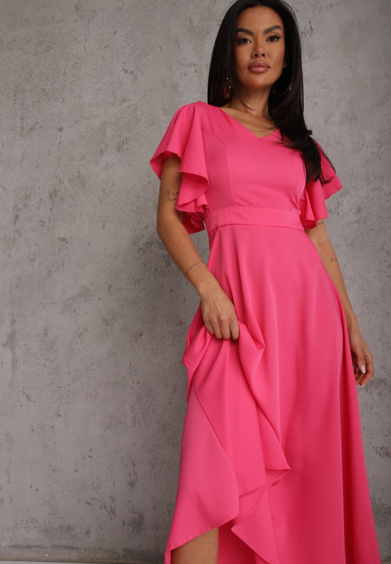 vices Rochie Fucsia cu croi evazat cu volane Bouchard