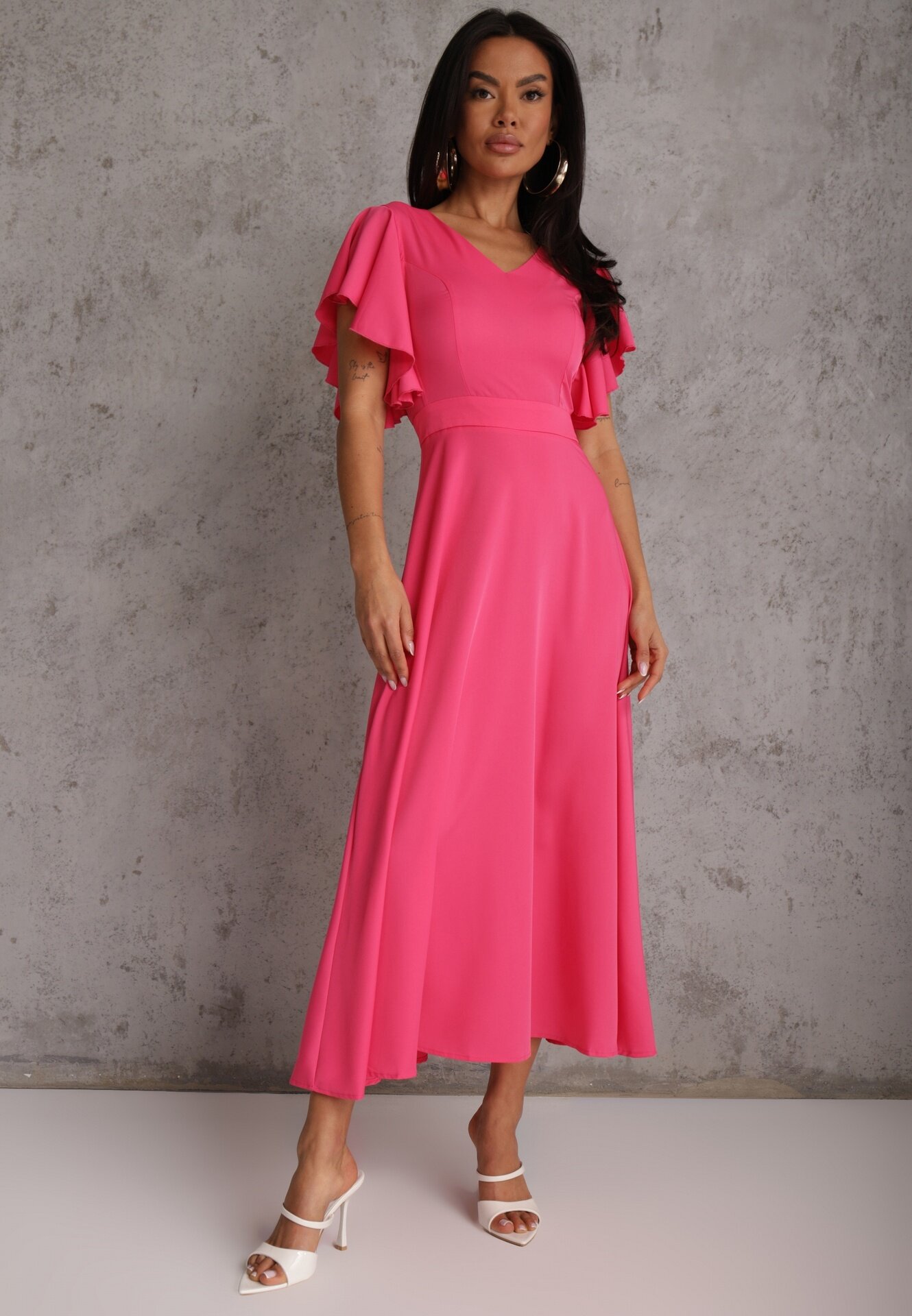 vices Rochie Fucsia cu croi evazat cu volane Bouchard