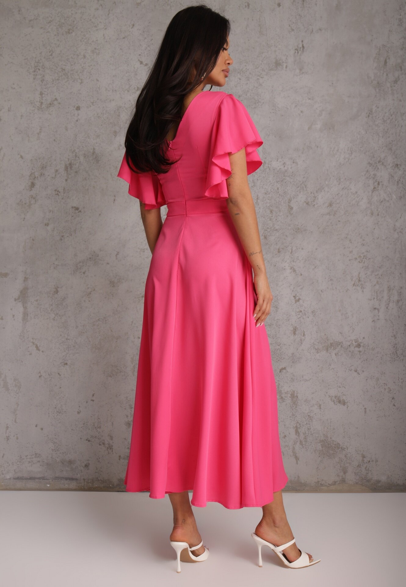 vices Rochie Fucsia cu croi evazat cu volane Bouchard