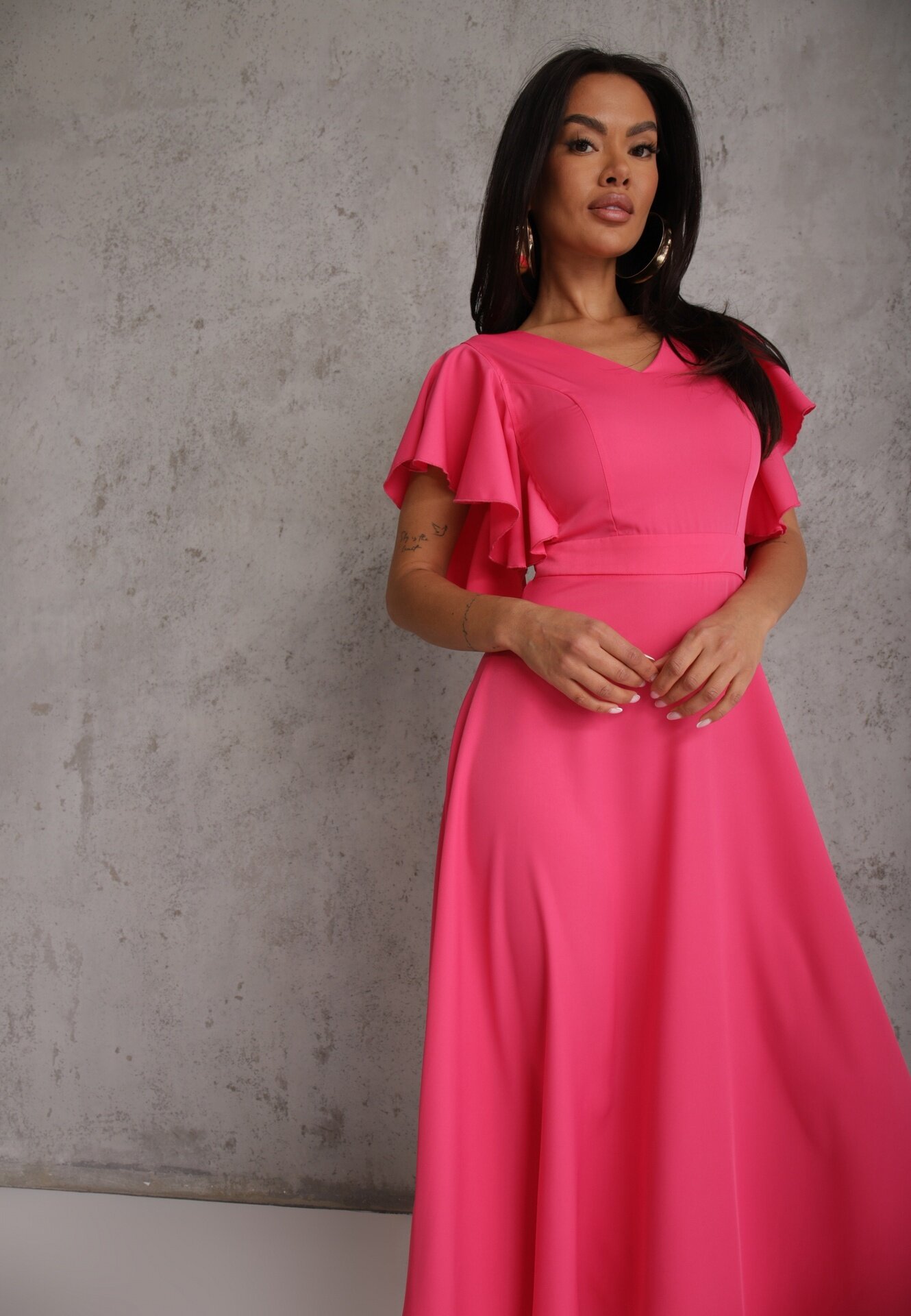 vices Rochie Fucsia cu croi evazat cu volane Bouchard