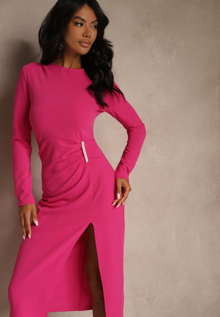 vices Rochie Fucsia de Cocktail Decorată cu perle și încrețituri Odarre