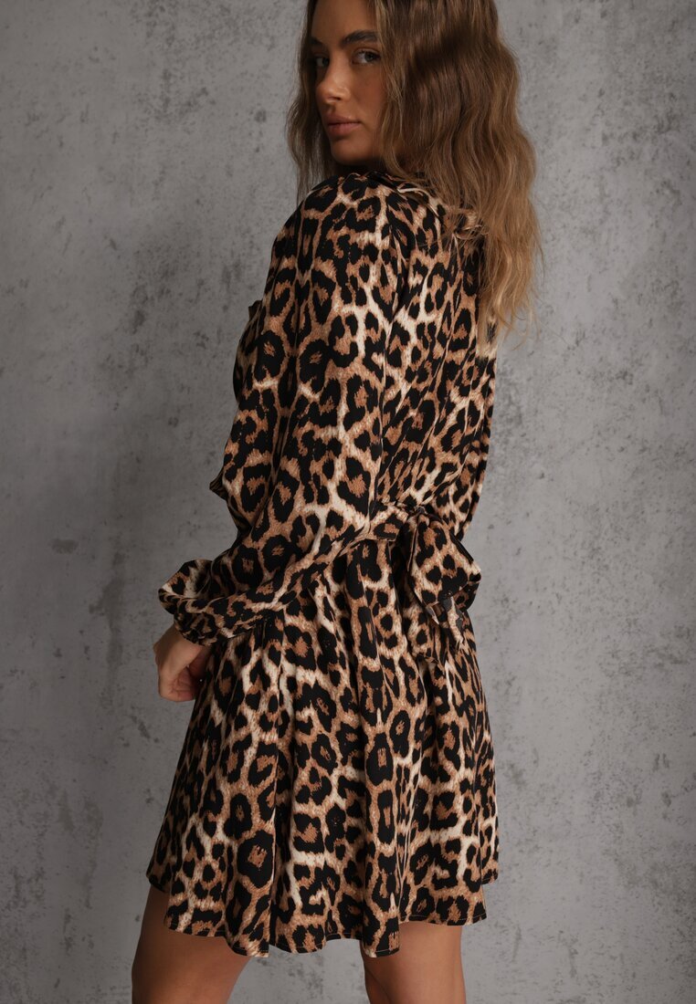 vices Rochie imprimeu leopard cu croială cloș și volane la decolteu Resarina