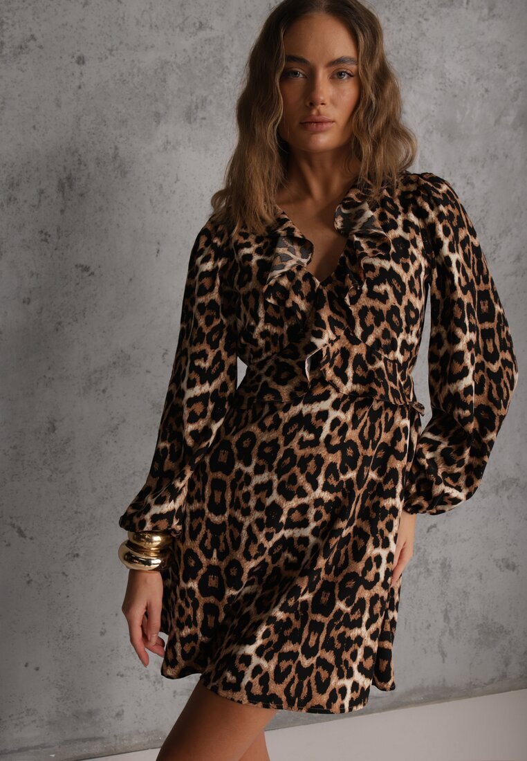 vices Rochie imprimeu leopard cu croială cloș și volane la decolteu Resarina