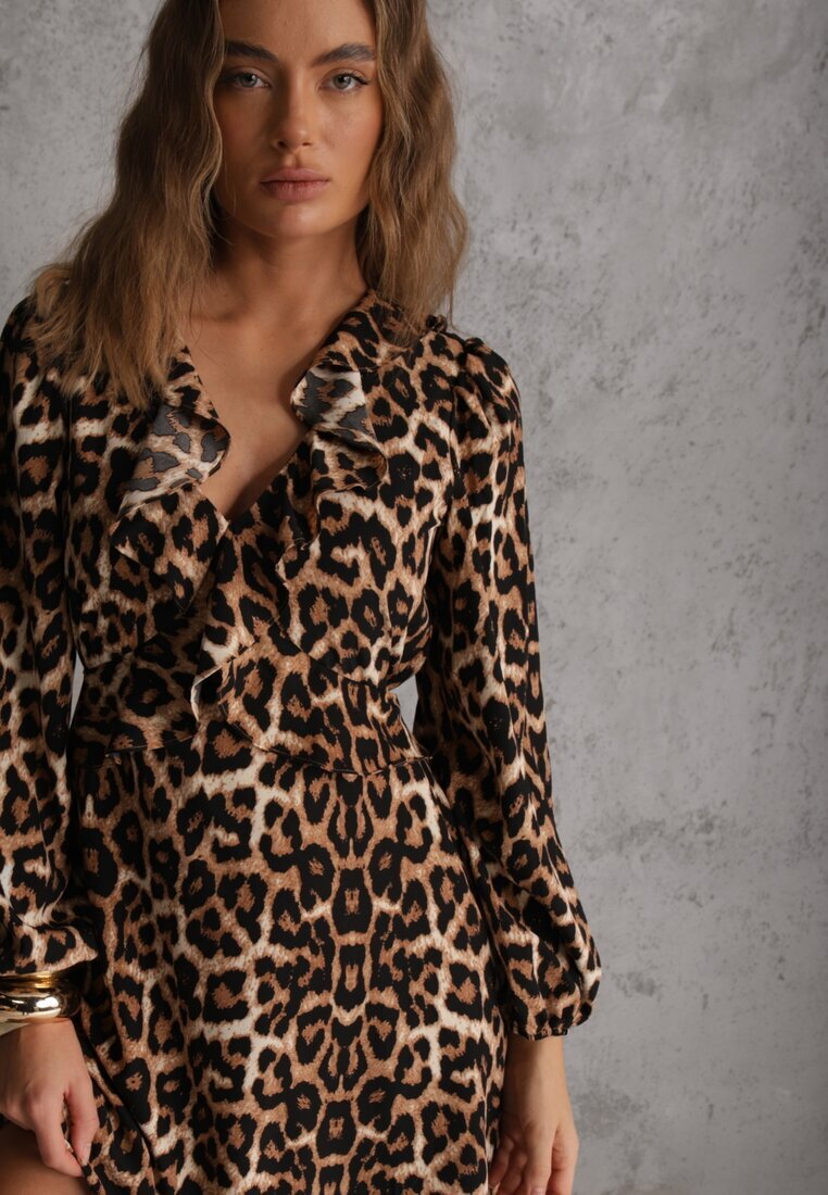 vices Rochie imprimeu leopard cu croială cloș și volane la decolteu Resarina