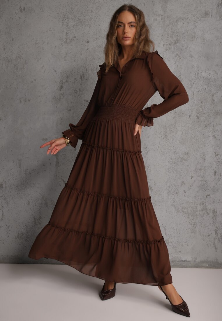 vices Rochie Maro Tip cămașă cu Volan Stil rustic Arivite