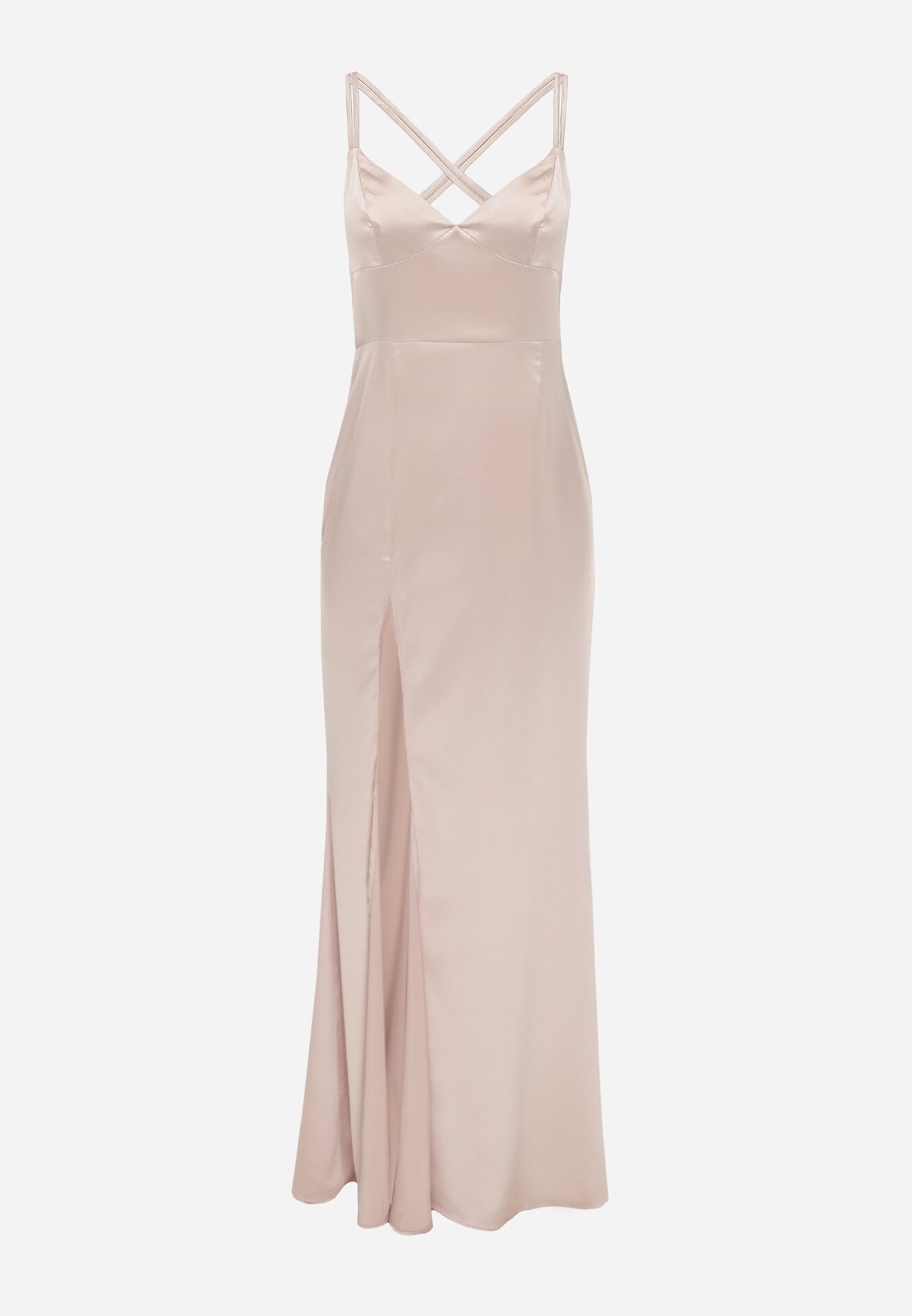vices Rochie Maxi Bej din Satin cu Bretele Subțiri Annila