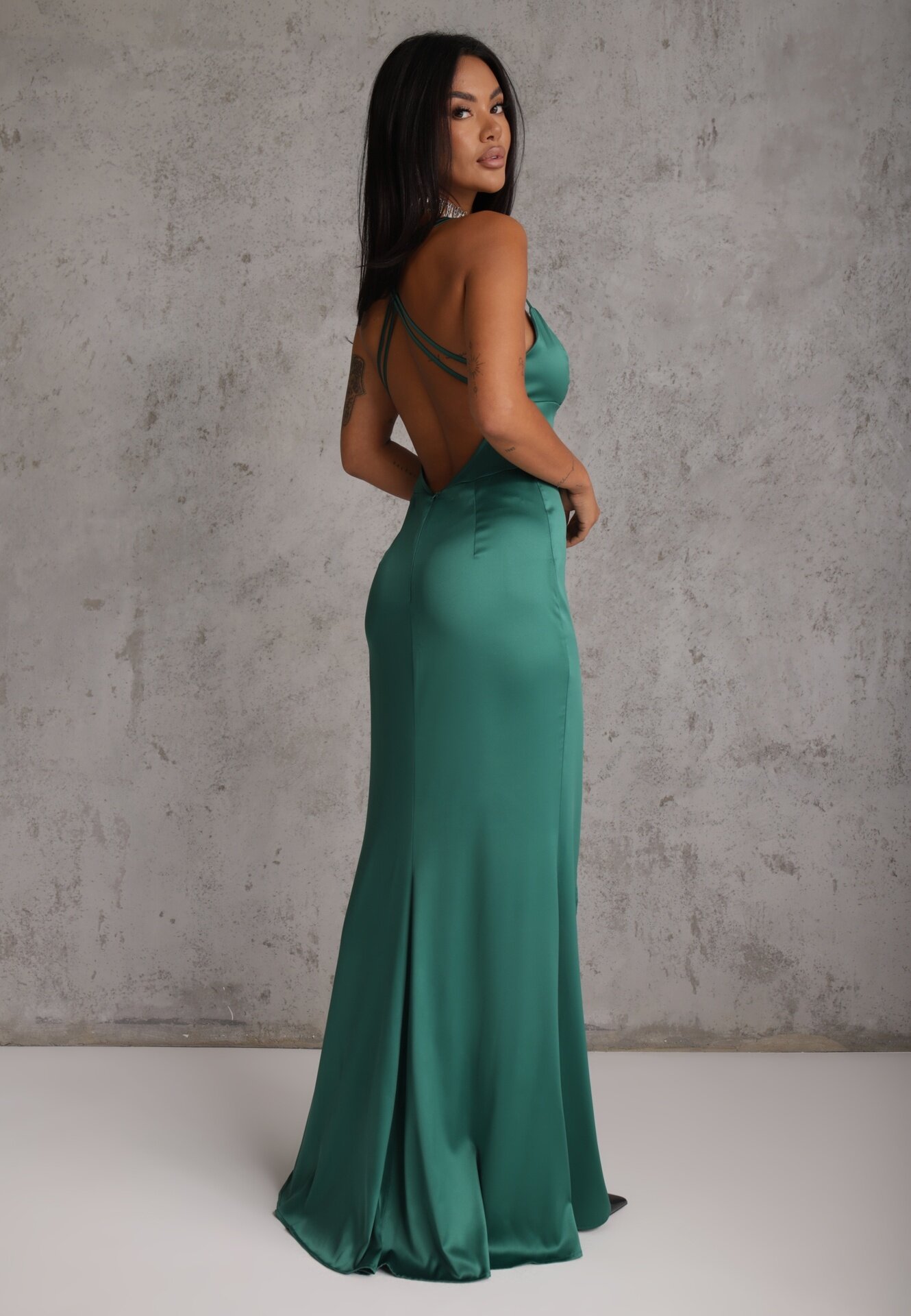 vices Rochie Maxi Verde din Material Satinat cu Bretele Subțiri Annila