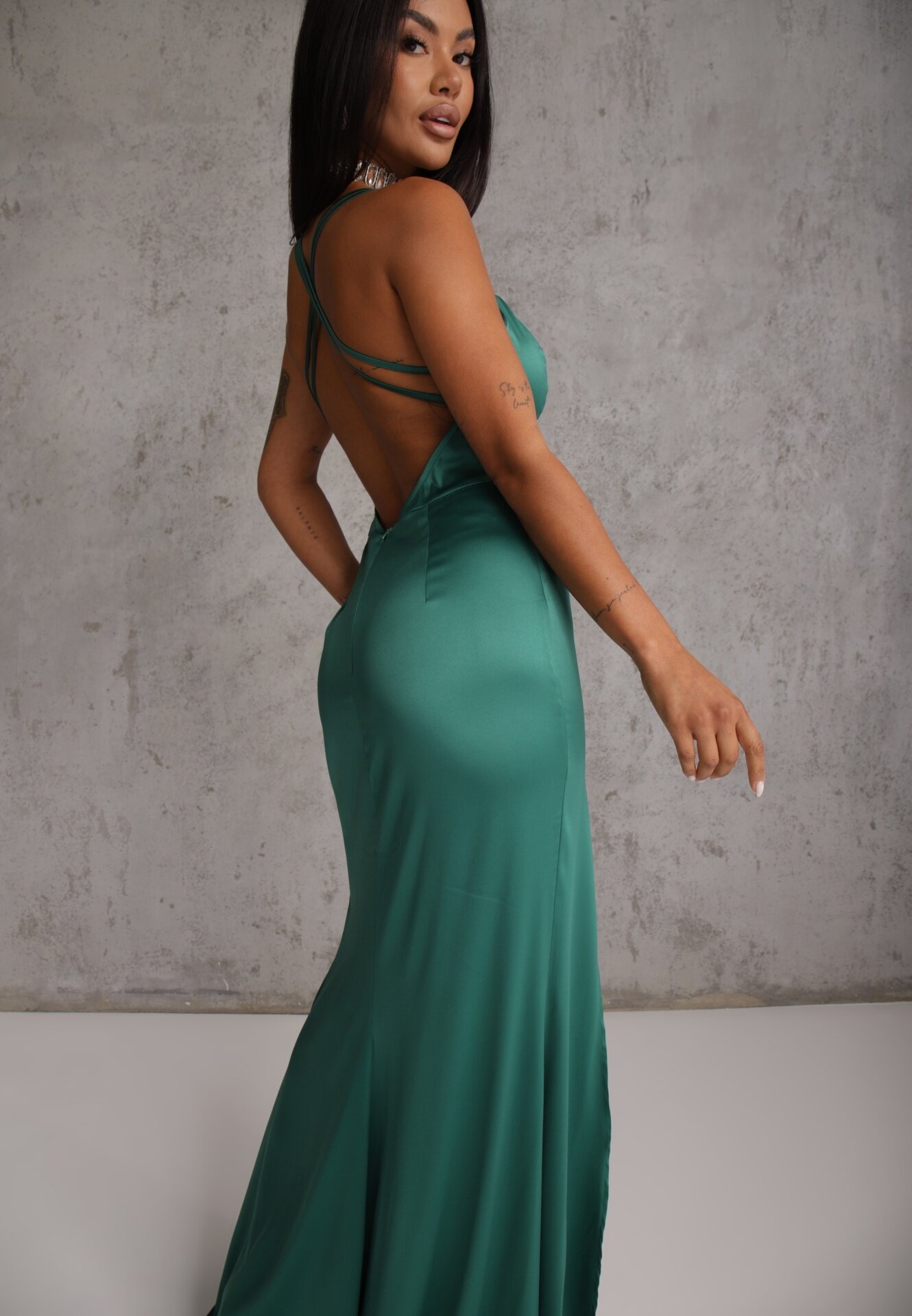 vices Rochie Maxi Verde din Material Satinat cu Bretele Subțiri Annila