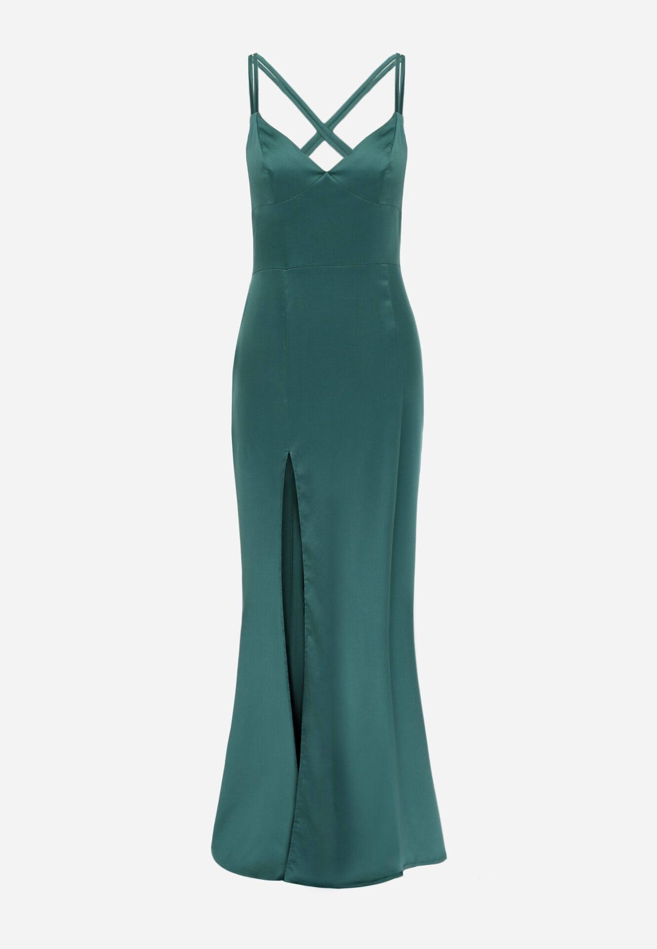 vices Rochie Maxi Verde din Material Satinat cu Bretele Subțiri Annila