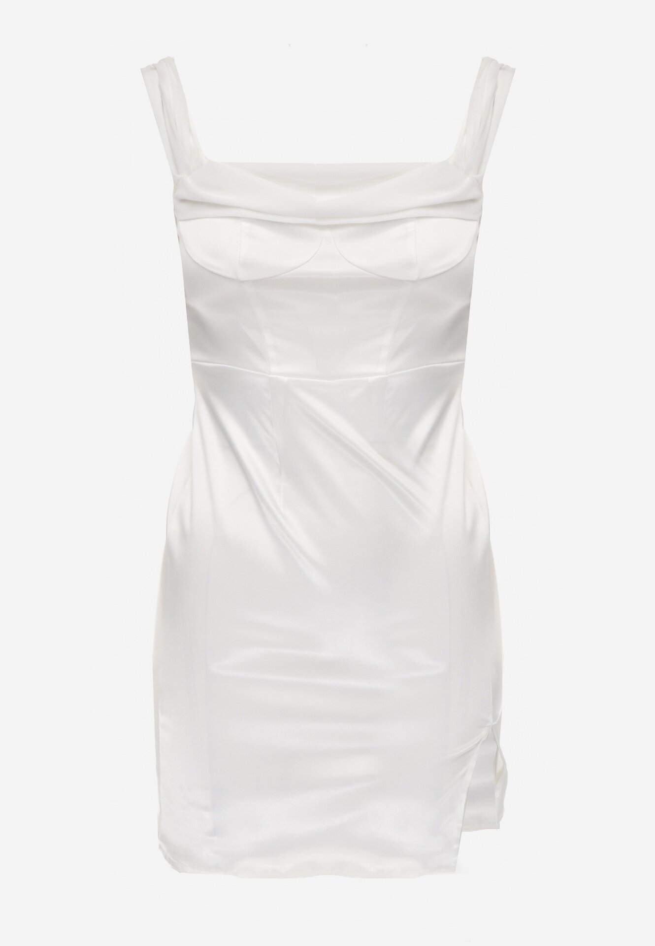 vices Rochie Mini Albă Mulată cu Șliț pe Picior și Fermoar Siendalice
