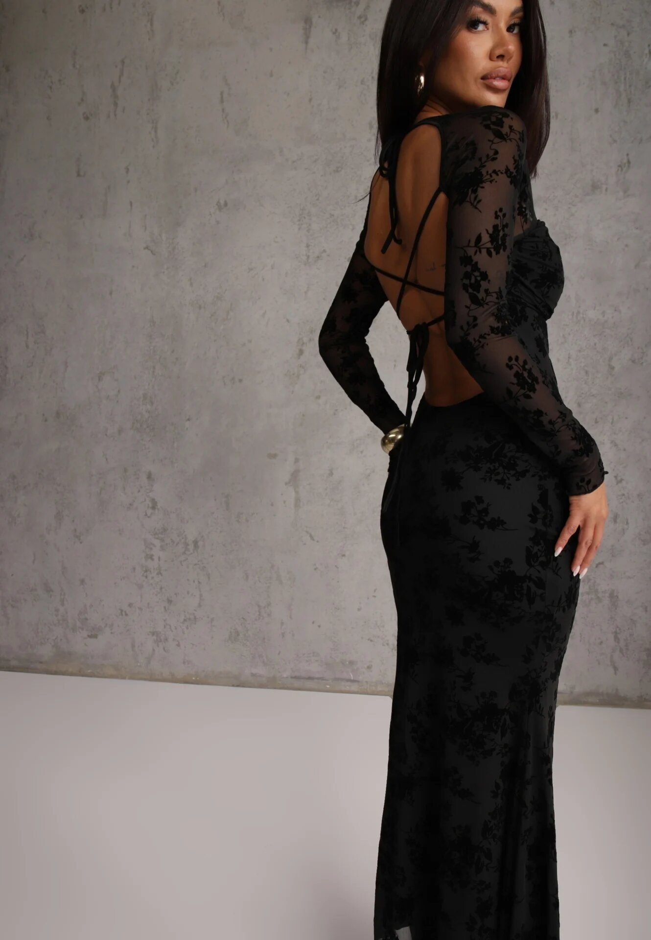 vices Rochie neagră Bodycon din plasă cu model floral Rivita