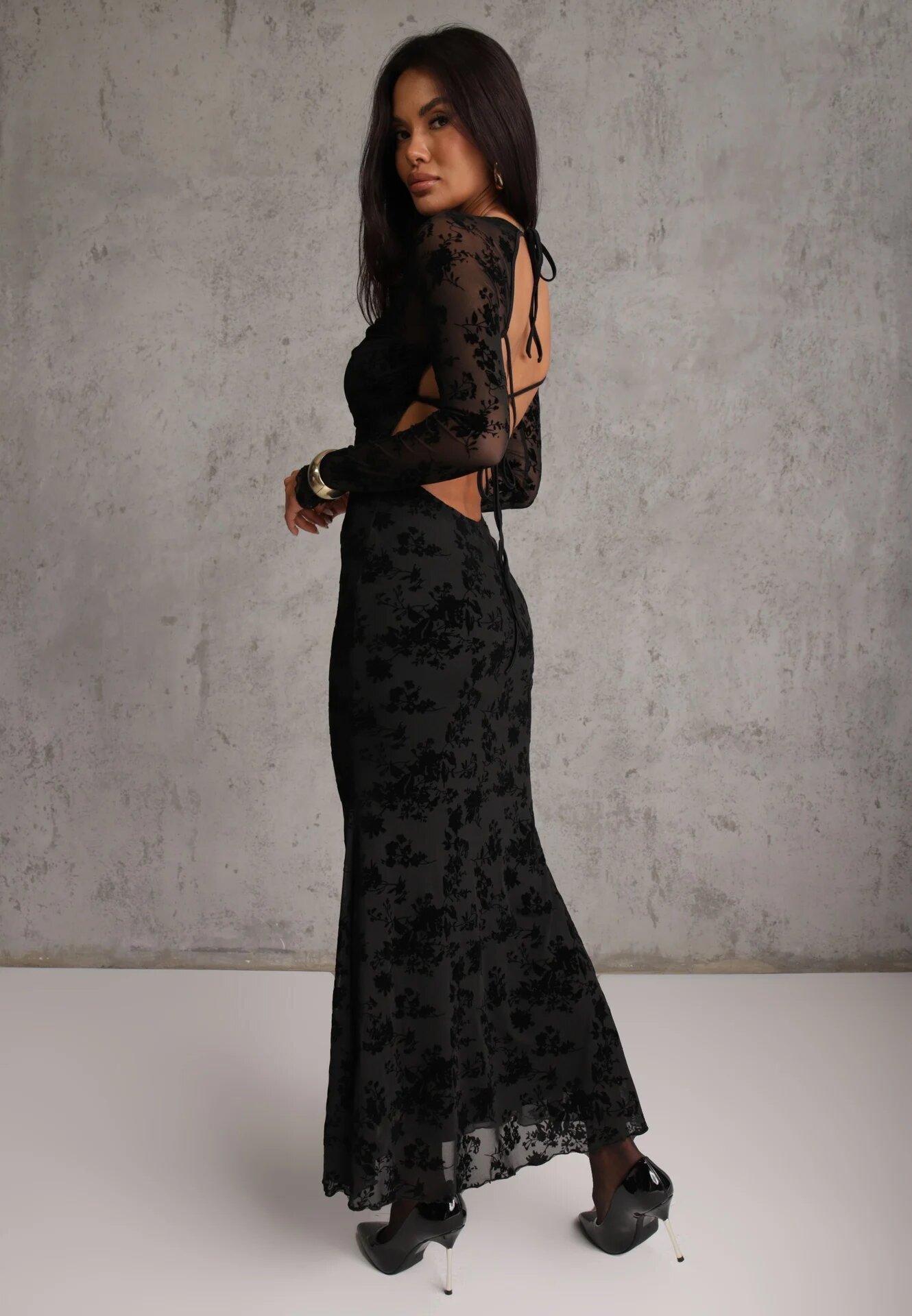 vices Rochie neagră Bodycon din plasă cu model floral Rivita