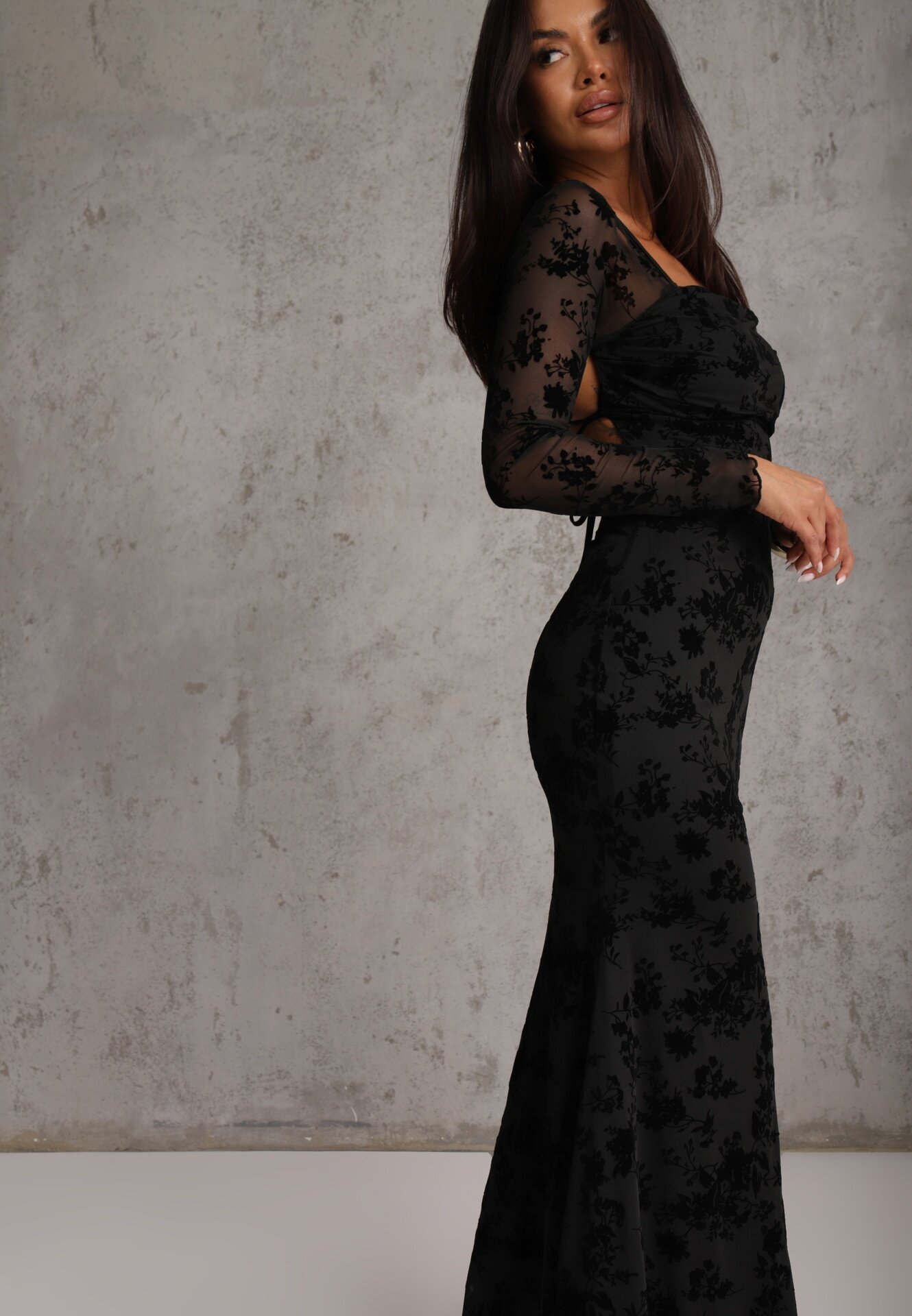 vices Rochie neagră Bodycon din plasă cu model floral Rivita