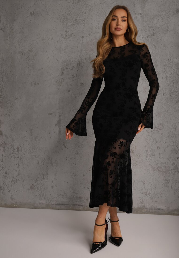 vices Rochie Neagră De Cocktail din Plasă cu Model de Catifea Fyreleva