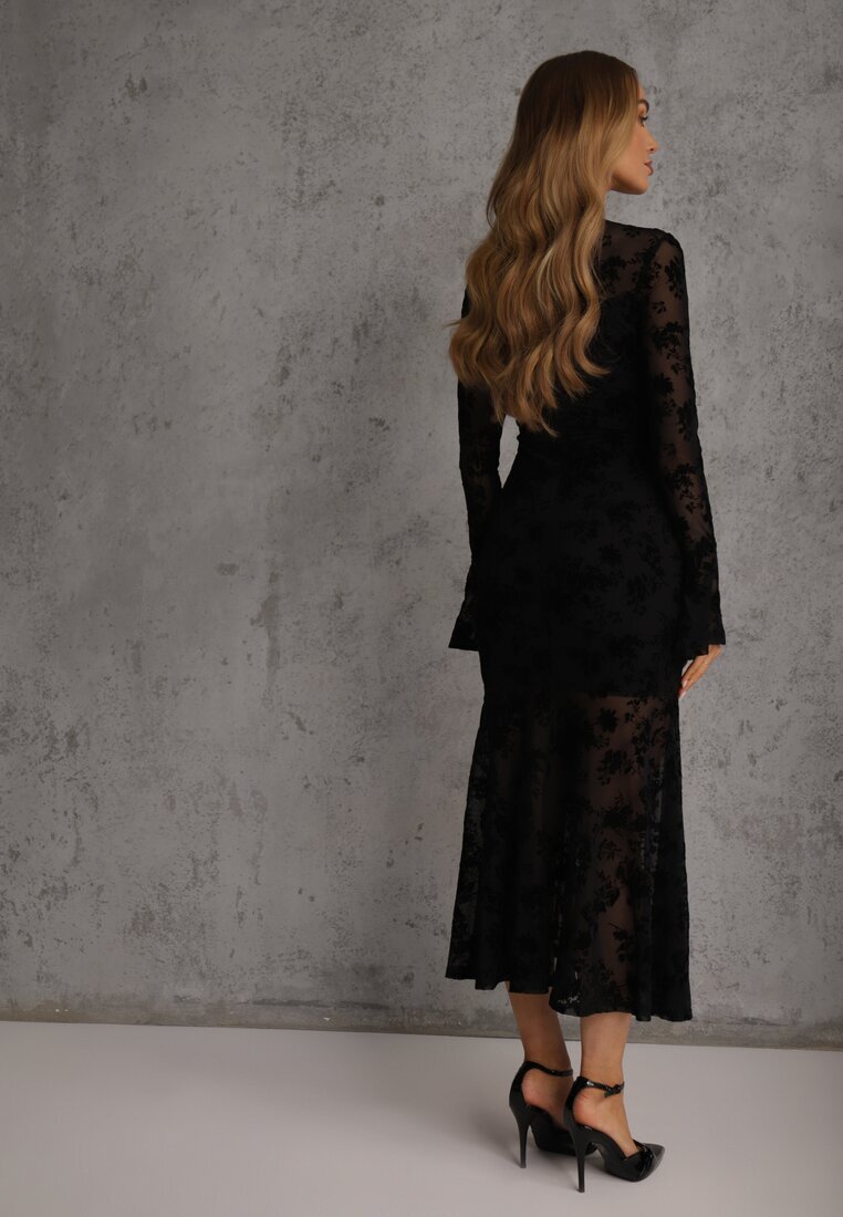 vices Rochie Neagră De Cocktail din Plasă cu Model de Catifea Fyreleva