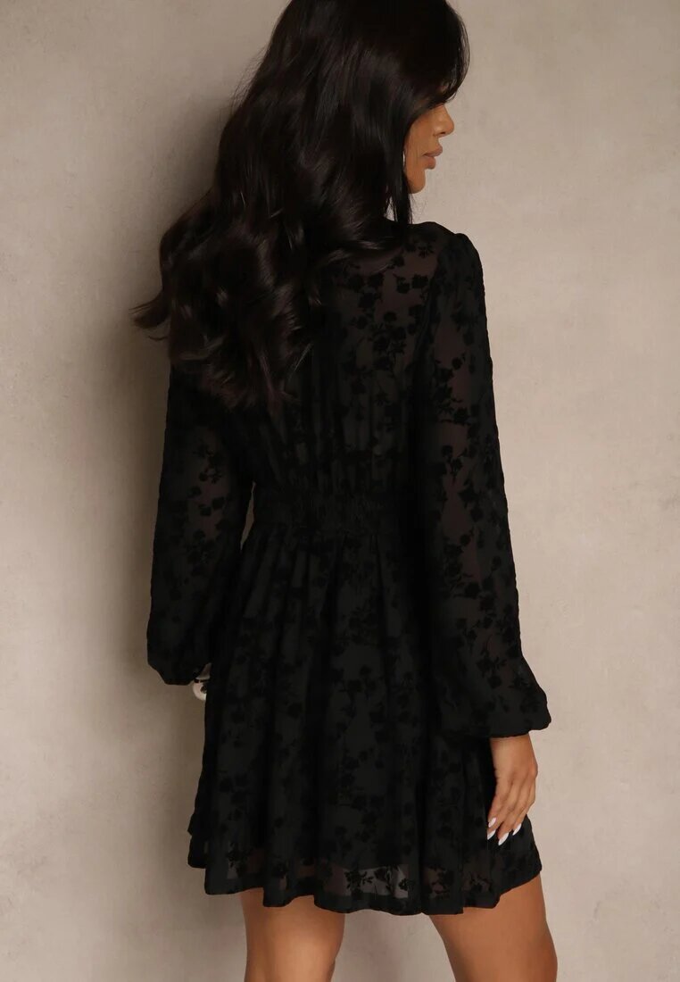 vices Rochie Neagră din plasă cu imprimeu floral din velur Erkelia