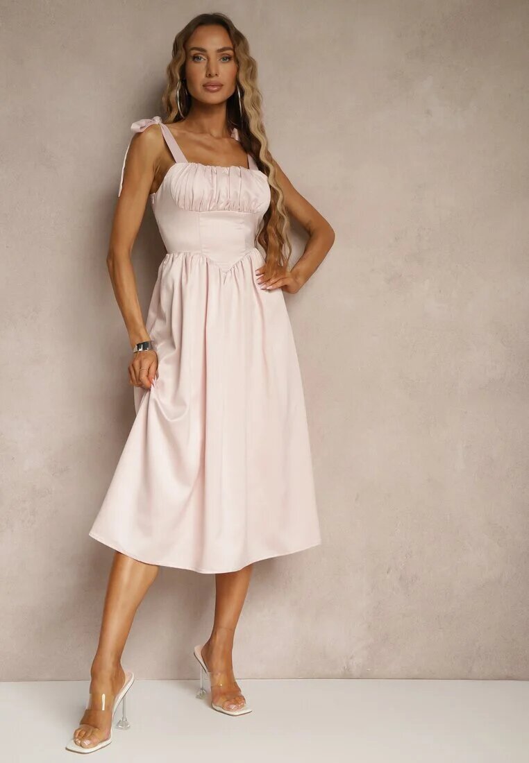 vices Rochie Roz cu croi evazat cu bretele legate Natirise