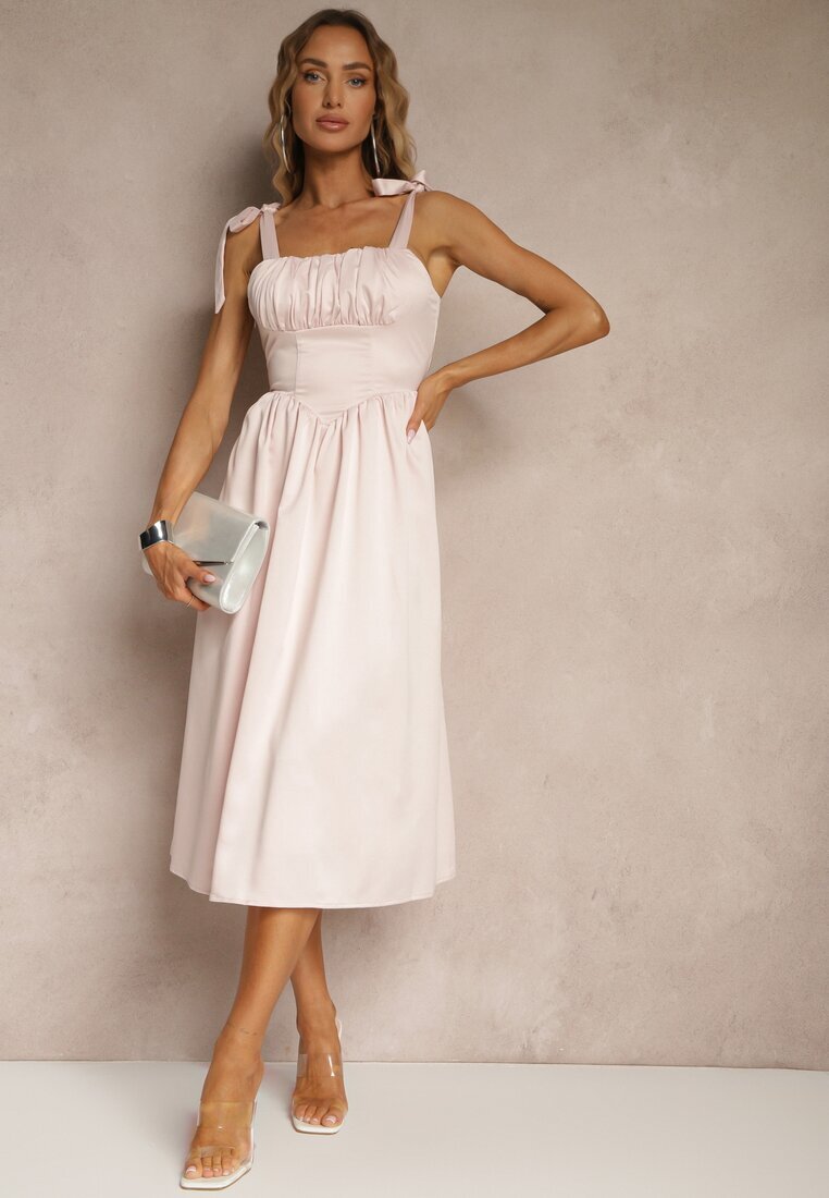 vices Rochie Roz cu croi evazat cu bretele legate Natirise