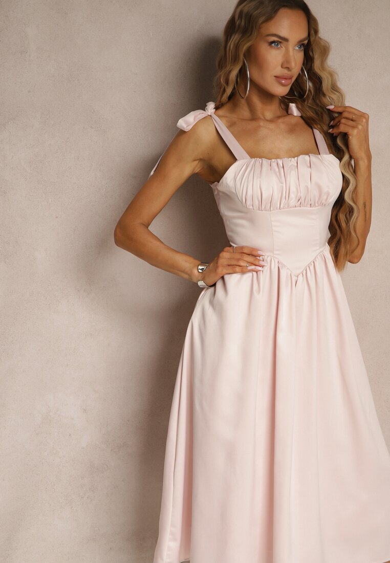 vices Rochie Roz cu croi evazat cu bretele legate Natirise