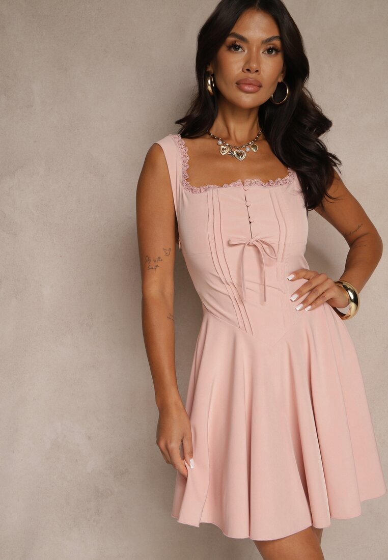 vices Rochie Roz Rustică cu croi evazat cu legătură din grosgrain Folessea